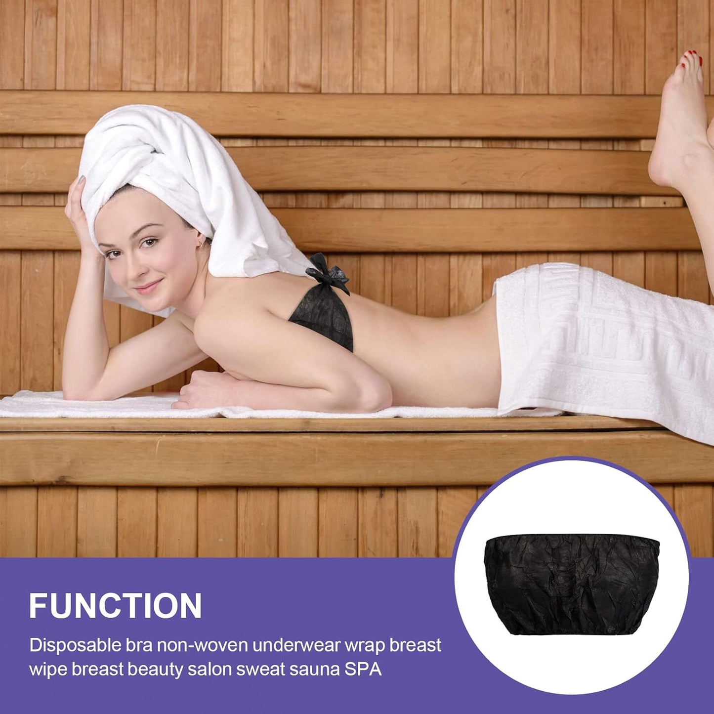 Womens Disposable Strapless Underwear - 50 Pack Individually Wrapped | Perfect for Salons & Tanning, Black