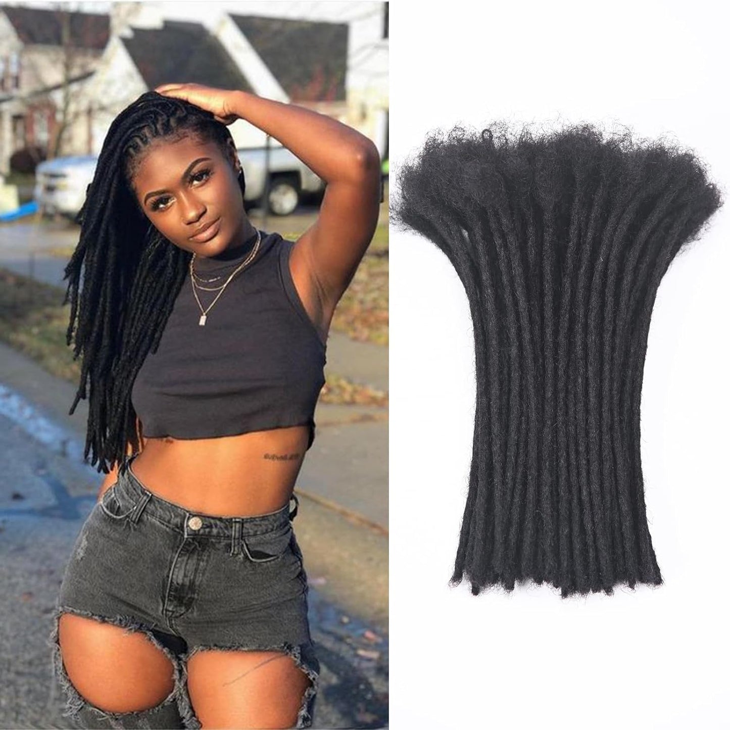 Dreadlock Extensions - 12 Inch 30 Strands 100% Human Hair | Natural Black, Can Be Dyed & Curled