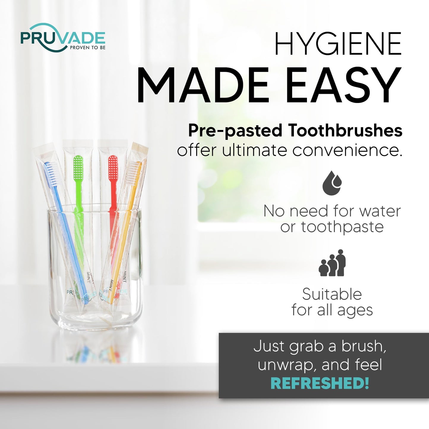Pruvade 150 Pack Disposable Toothbrushes with Toothpaste, Built in | Prepasted Toothbrushes Individually Wrapped | Single Use Waterless Tooth Brush Soft Bristles for Airbnb, Hotel, Camping, Travel