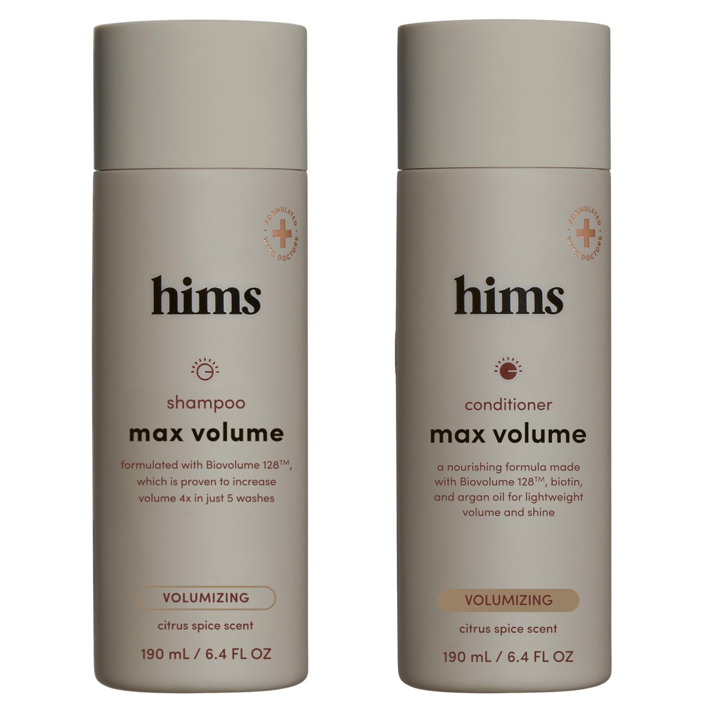 hims Max Volume Shampoo & Conditioner Set - Biovolume 128, Biotin, & Argan Oil - Root Lift & Moisturizing for Fine Hair - Sulfate-Free, Paraben-Free, Vegan - Citrus Spice Scent - 6.4 Fl Oz Each