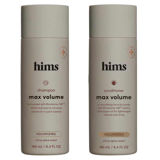 hims Max Volume Shampoo & Conditioner Set - Biovolume 128, Biotin, & Argan Oil - Root Lift & Moisturizing for Fine Hair - Sulfate-Free, Paraben-Free, Vegan - Citrus Spice Scent - 6.4 Fl Oz Each