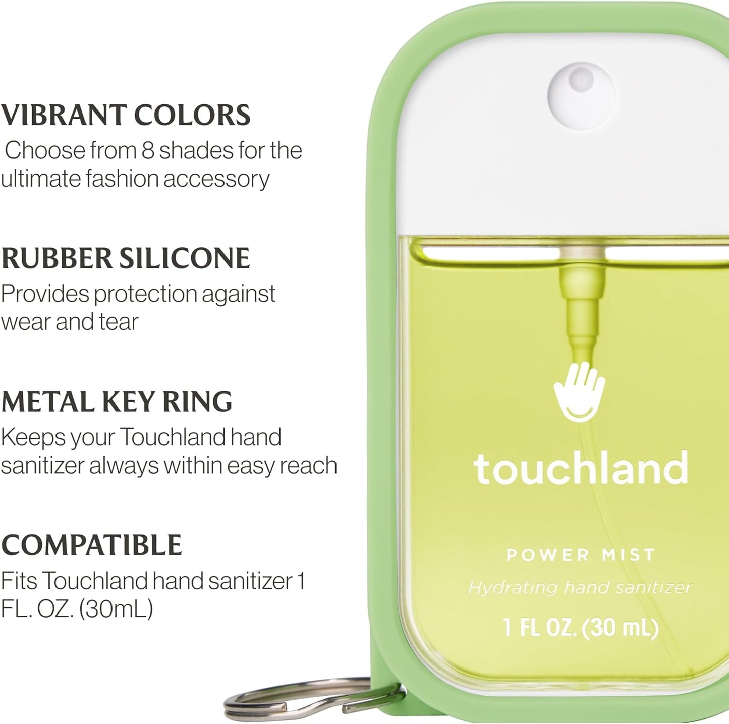 Touchland Hand Sanitizer Mist Case 1FL. OZ., Protective and Stylish Hand Sanitizer Spray Accessory, Silicone Case with Keyring, Icy White