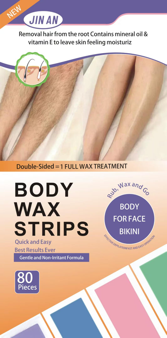 Body Hair Removal 80 Strips 2 Sizes and 4 Oil Wipes Waxing Strip Dual Sides Brazilian Wax for Women Men Face Arms Legs Underarm Back Waxing Kit Suit Many Skin Odourless