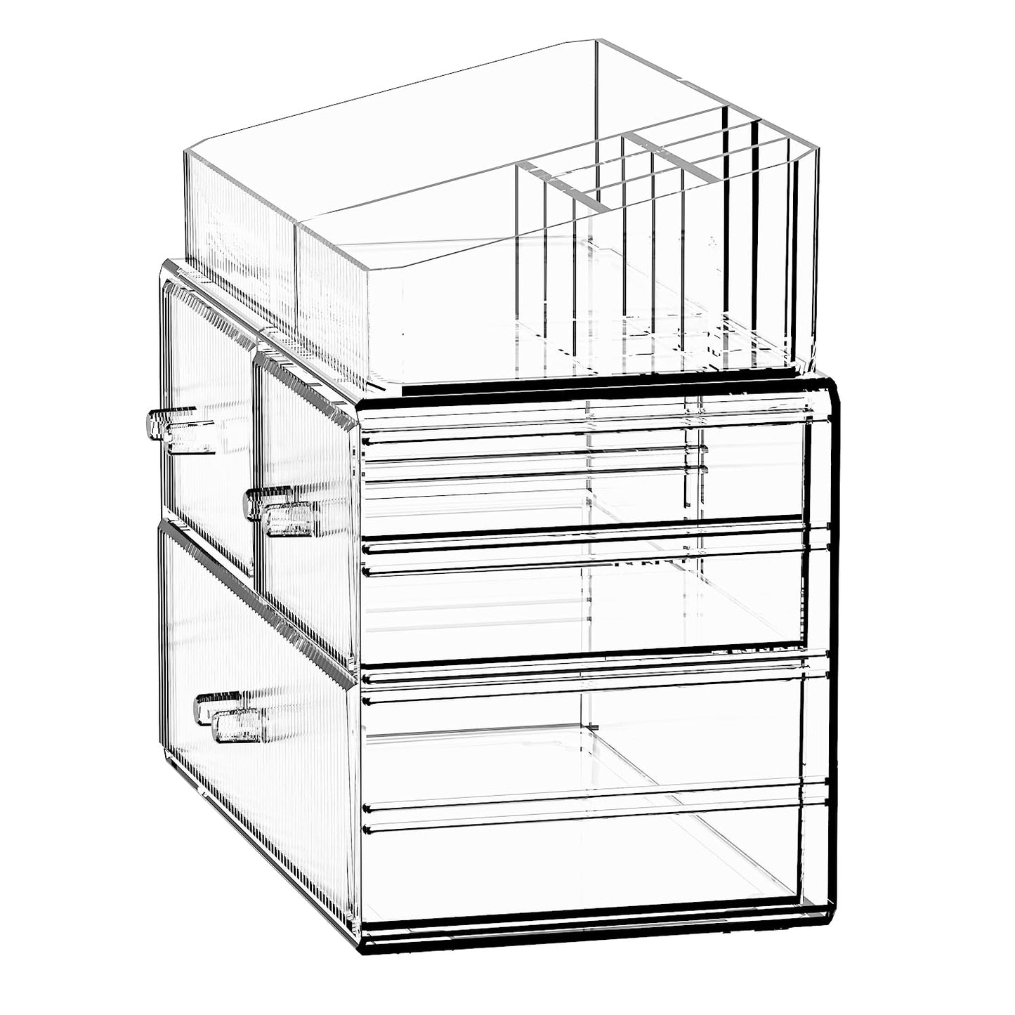 ZHIAI Stackable Storage Drawers, Acrylic Bathroom Counter Organizer Clear Makeup Organizers for Vanity, Kitchen Cabinets, Bathroom, Undersink, Home Organization and Storage (3 Drawers, Pattern A)