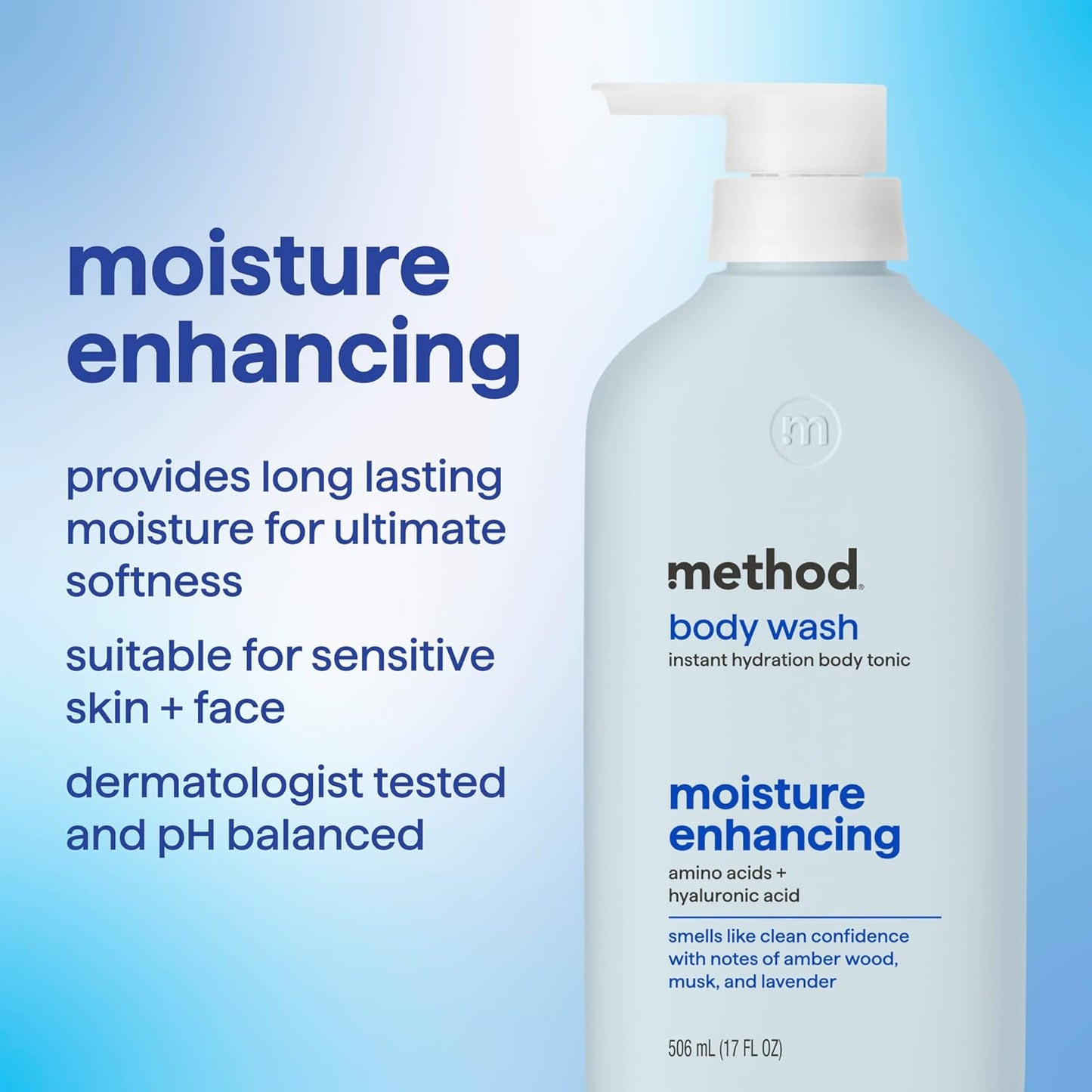 Method Body Wash - Instant Hydration Tonic with Amber Wood, Musk & Lavender | 17 fl oz