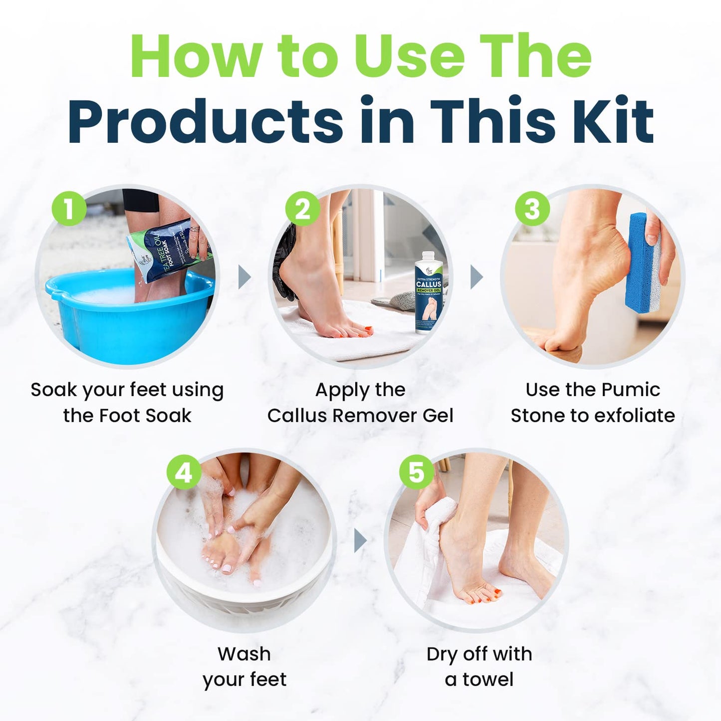 Tea Tree Foot Soak & Callus Remover Gel Kit - Extra Strength Treatment for Cracked Heels & Dry Feet | Epsom Salts Included