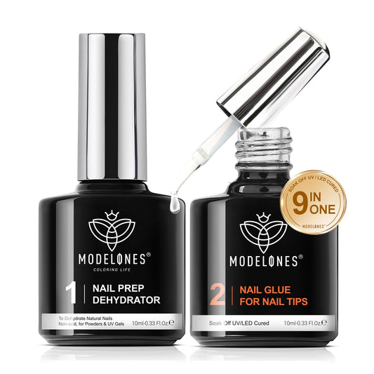 modelones 9 in One X Gel Nail Glue Prep Dehydrator for Nail Tips, Acrylic & False Press On Nails, Blooming Gel Adhesive Bond Base Coat Long Lasting Need U V DIY Home Salon Manicure Gift For Women