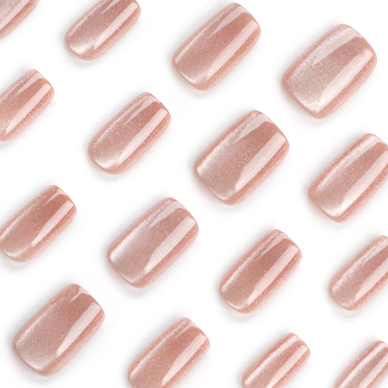 Press On Nails - Caramel Toffee Cat Eye Acrylics | Shimmering Velvet Finish, 24 Pcs for Daily Wear
