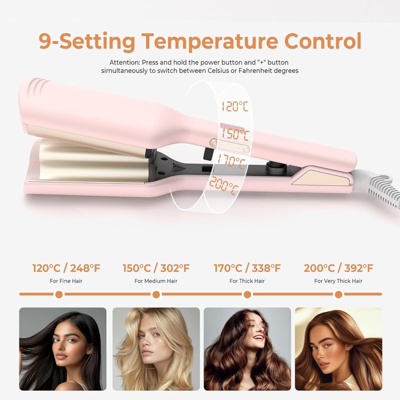 Mini Waver Curling Iron - Ionic Deep Waver Hair Crimper with Ceramic 2 Barrel | Pink, 1.25 Inch