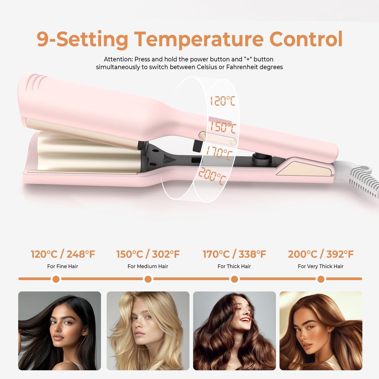 Curling Iron Hair Crimper Waver, Beach Waves Curling Wand, Waver Hair Tool, Double Voltage, Easy to Use, Pink, 1.25 Inch