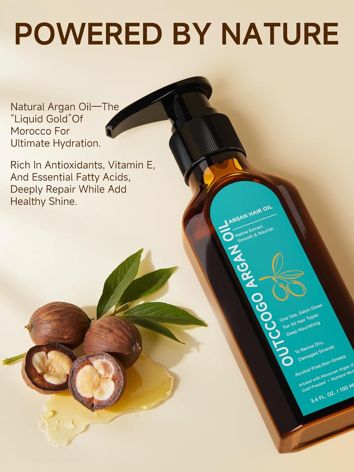 Moroccan Argan Oil Hair Treatment - Nourishing Frizz Control & Heat Protectant | 3.4 Fl Oz