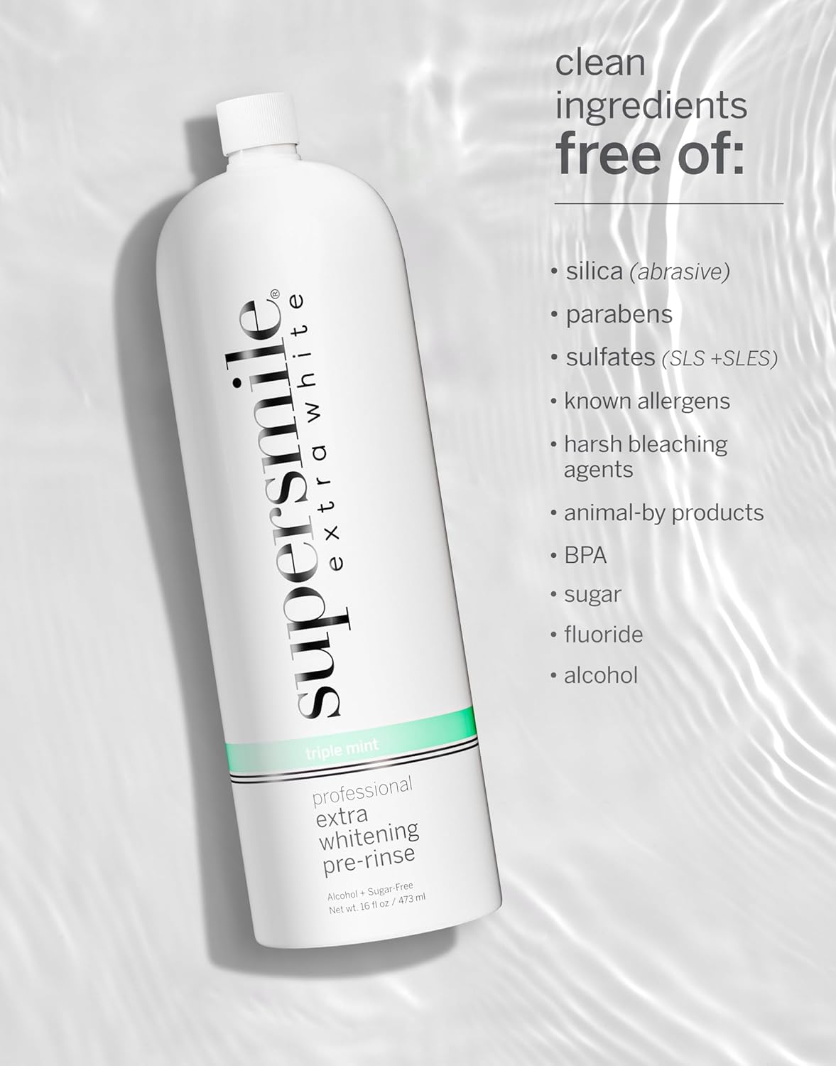 Supersmile Extra Whitening Mouthwash - Pre-Brush Rinse with Hydrogen Peroxide | 16 oz, Enamel Safe, Triple Mint Fresh Breath