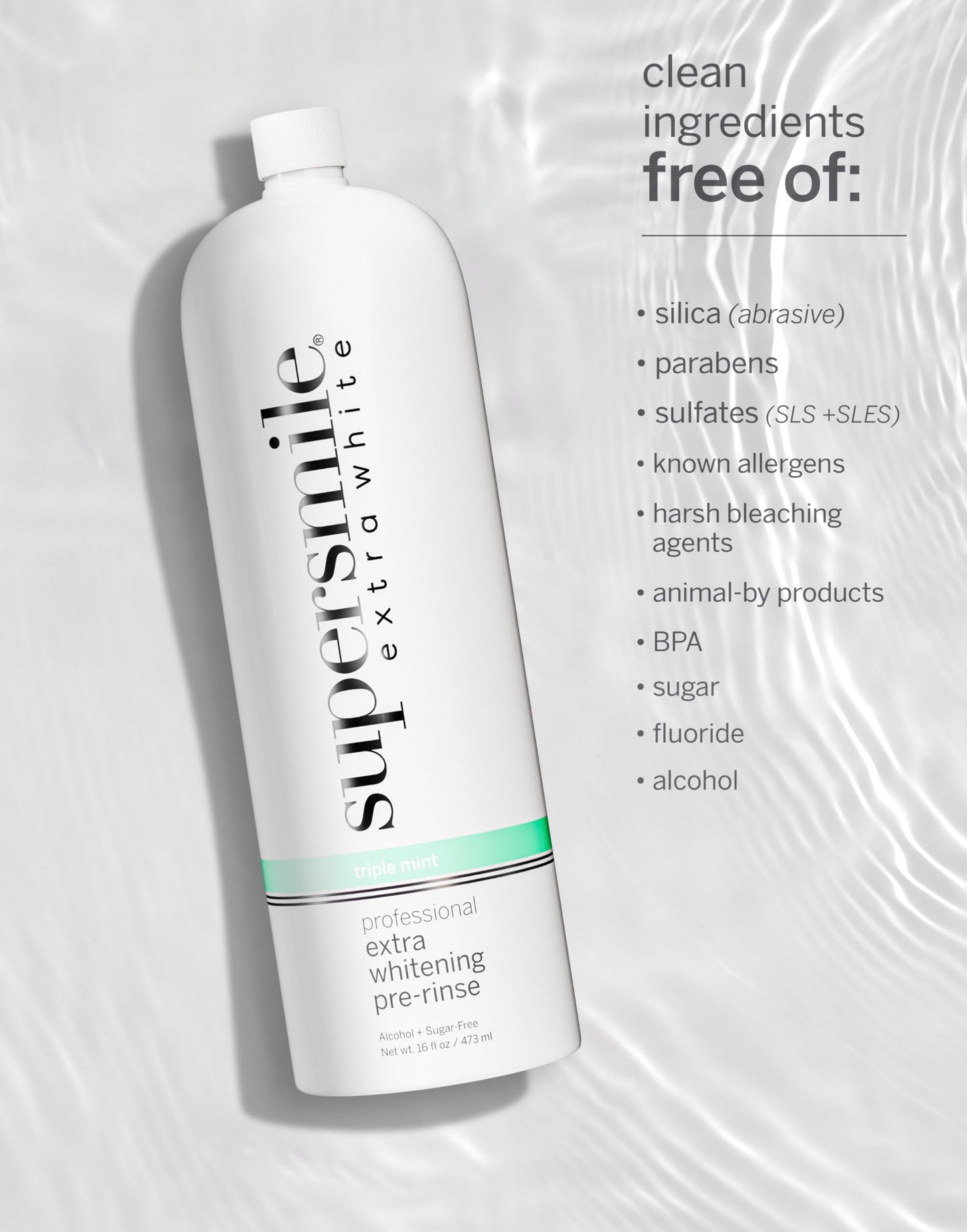 Supersmile Extra Whitening Pre-Rinse Mouthwash, 16 oz, Pre-Brush Whitening Rinse with Hydrogen Peroxide, Teeth Whitening Mouthwash, Enamel Safe, Triple Mint Fresh Breath