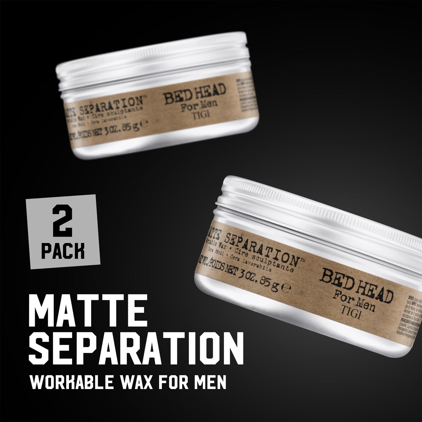 TIGI Bed Head Hair Wax for Men, Matte Separation 2-Pack – Workable Strong Hold, Anti-Humidity, Travel-Friendly Hair Products for Men, 3 Oz Ea
