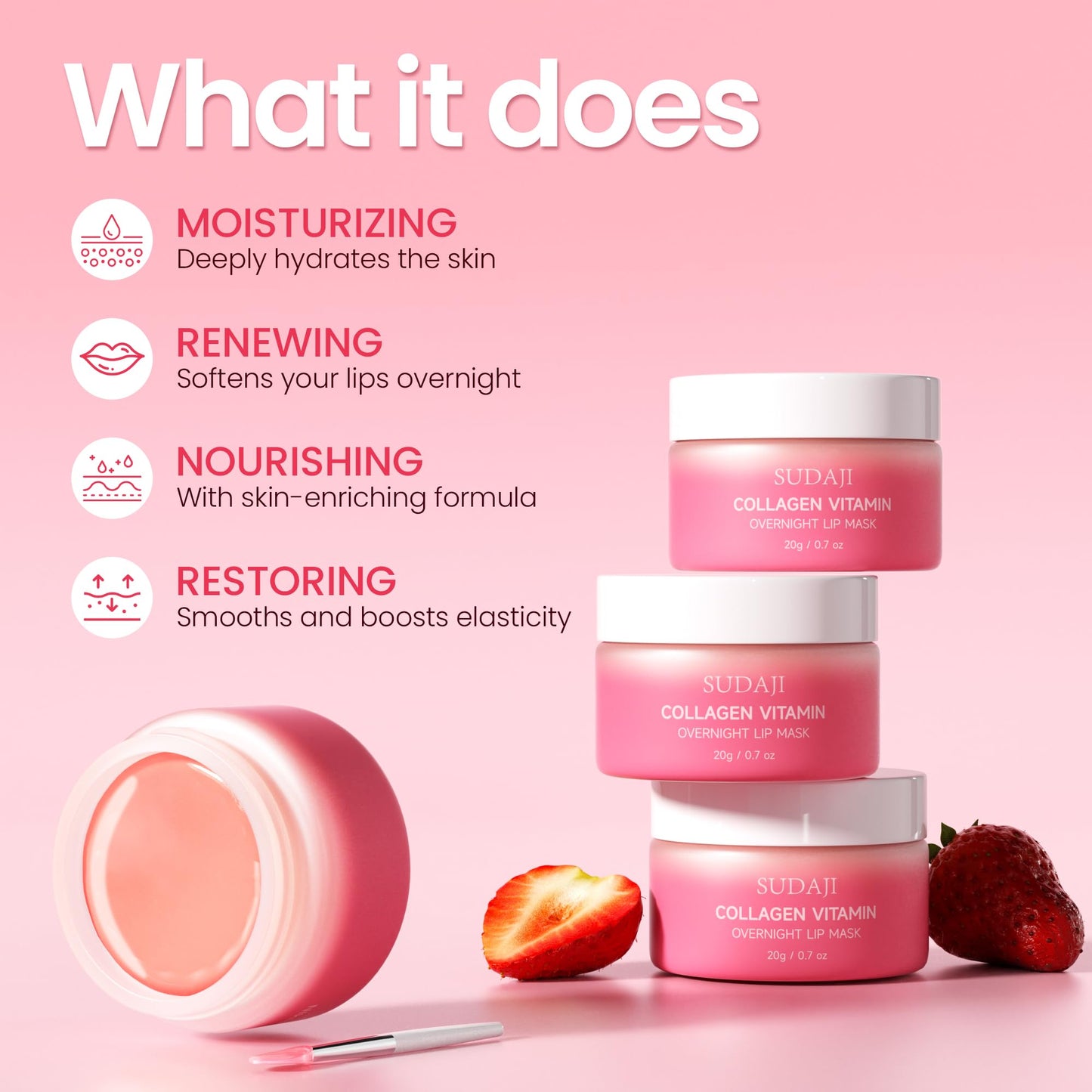 SUDAJI Collagen Lip Mask, Hydrating Lip Balm, Lip Moisture with Hyaluronic Acid & Vitamins E, A- Overnight Sleeping Nourishing Lip Butter Balm for Dry Lips 0.7 Oz