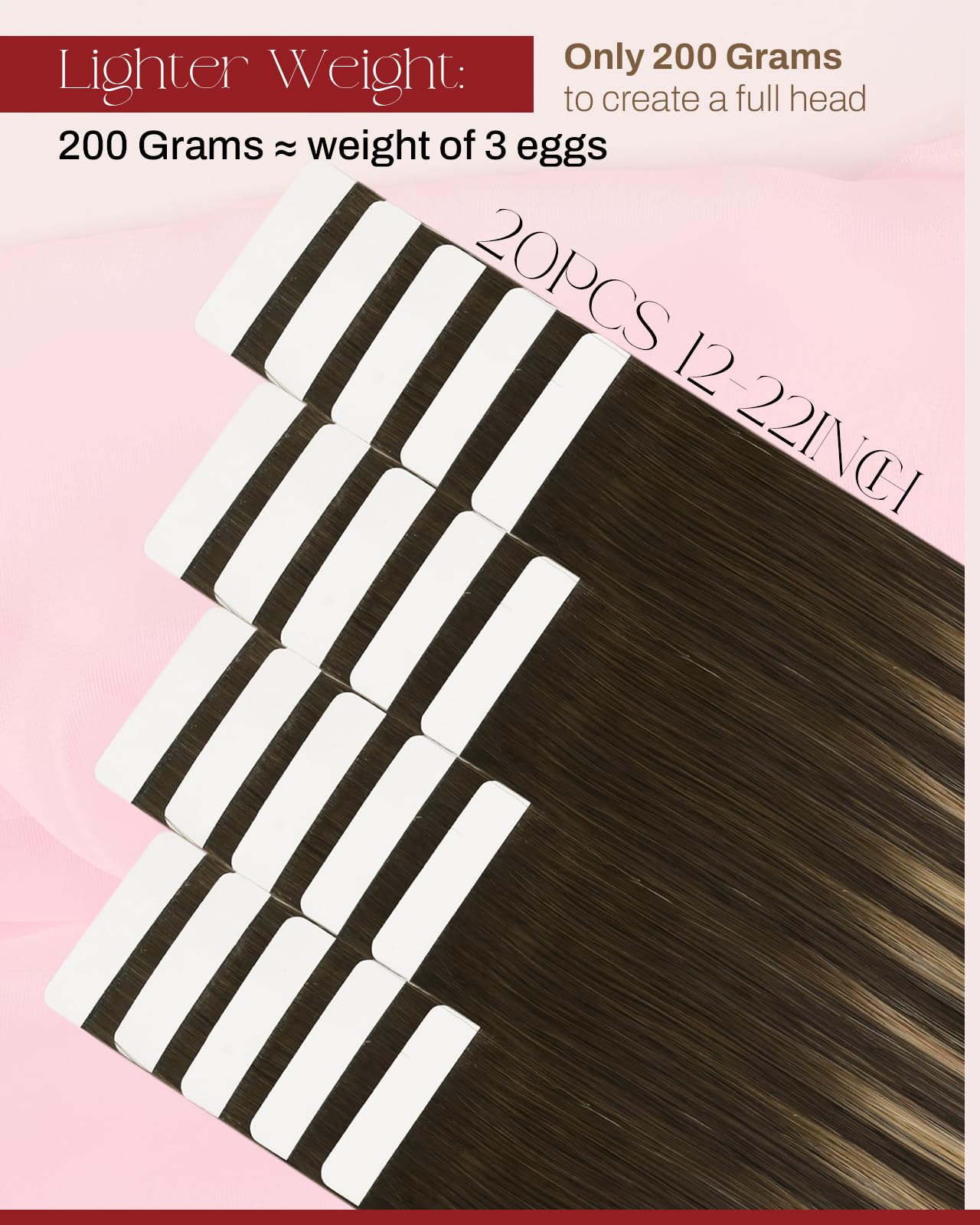 Moresoo Tape in Hair Extensions Human Hair Ombre Tape in Extensions Human Hair Balayage Brown to Caramel Blonde with Brown Hair Extensions Glue in Real Human Hair Extensions 18 Inch #4/27/4 20pcs 50g
