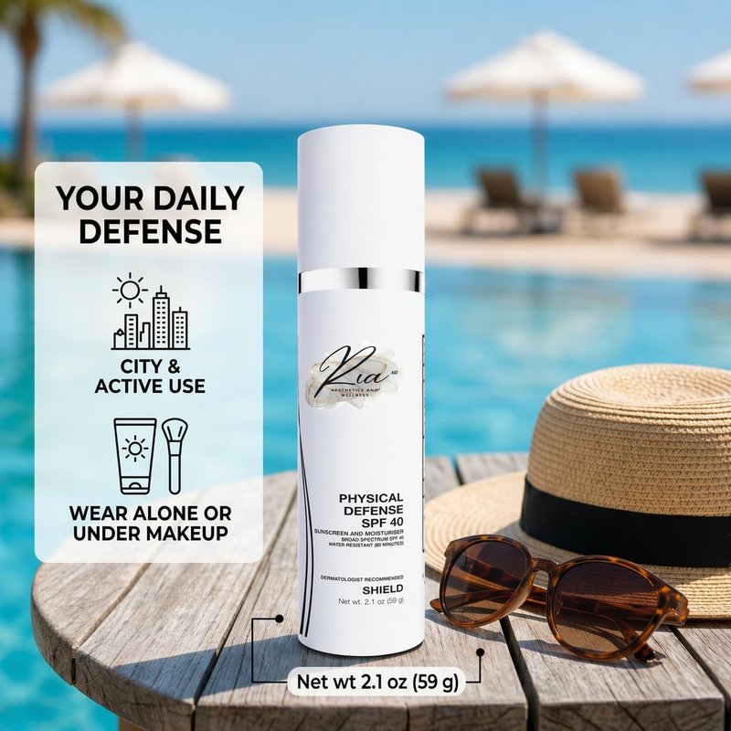 Ria Sunscreen & Moisturizer – Broad Spectrum Face Lotion with Vitamin E – Lightweight, Non-Greasy Daily Skin Protection (Physical Daily Defense with SPF 40)