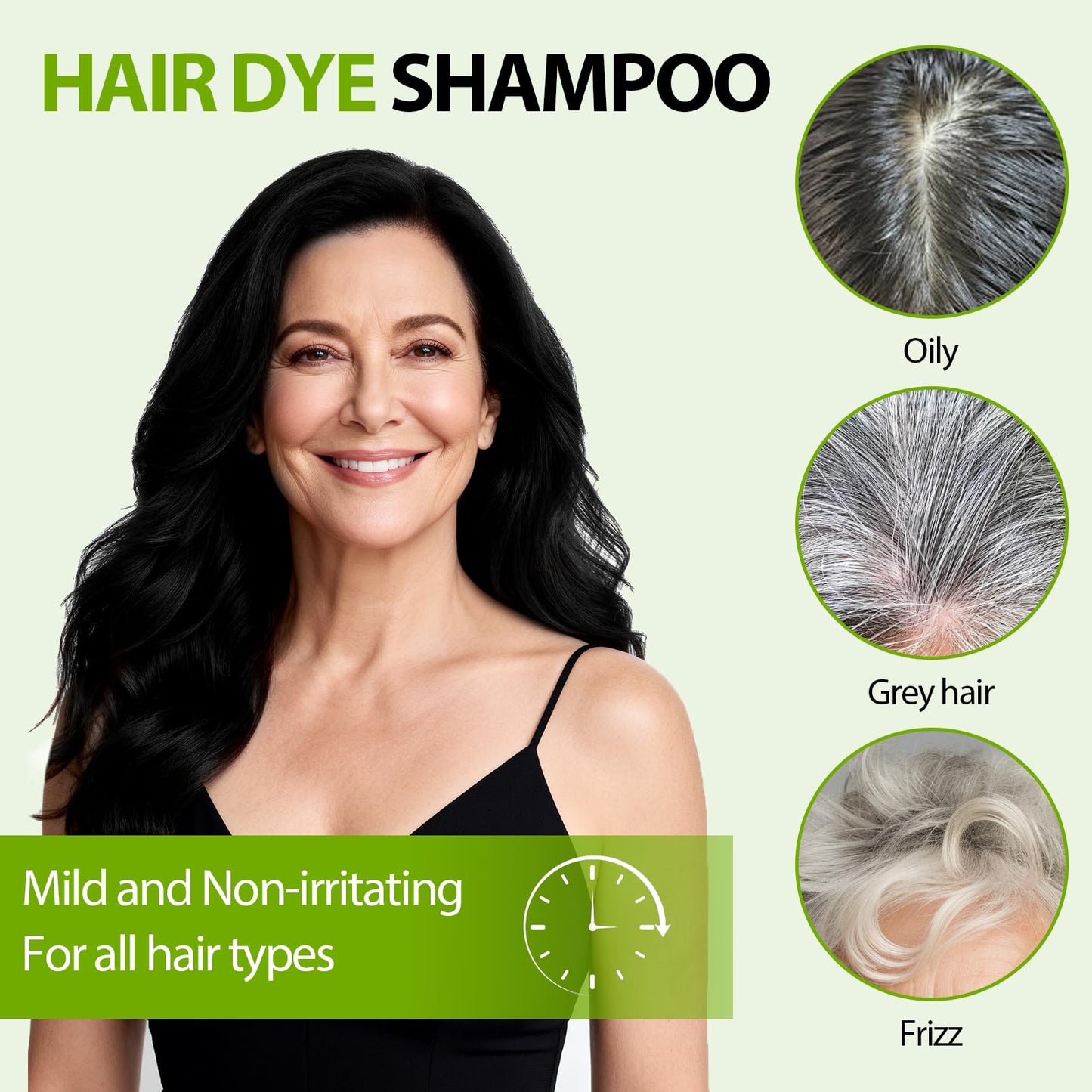 RKQNIER Black Hair Dye Shampoo for Women & Men, 10 Min Gray Coverage, 3 in 1 Semi-Permanent Hair Color Shampoo with Natural Herbal Ingredients