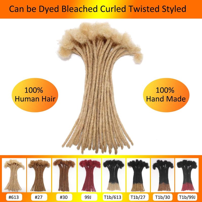 613# Bleach Blonde Loc Extensions Human Hair 0.4 cm 6 Inch 30 Strands Dreads Extensions Human Hair Locs Extensions Dreadlocks Extensions for Men Women Kids Full Handmade Permanent Real Human Hair Locs