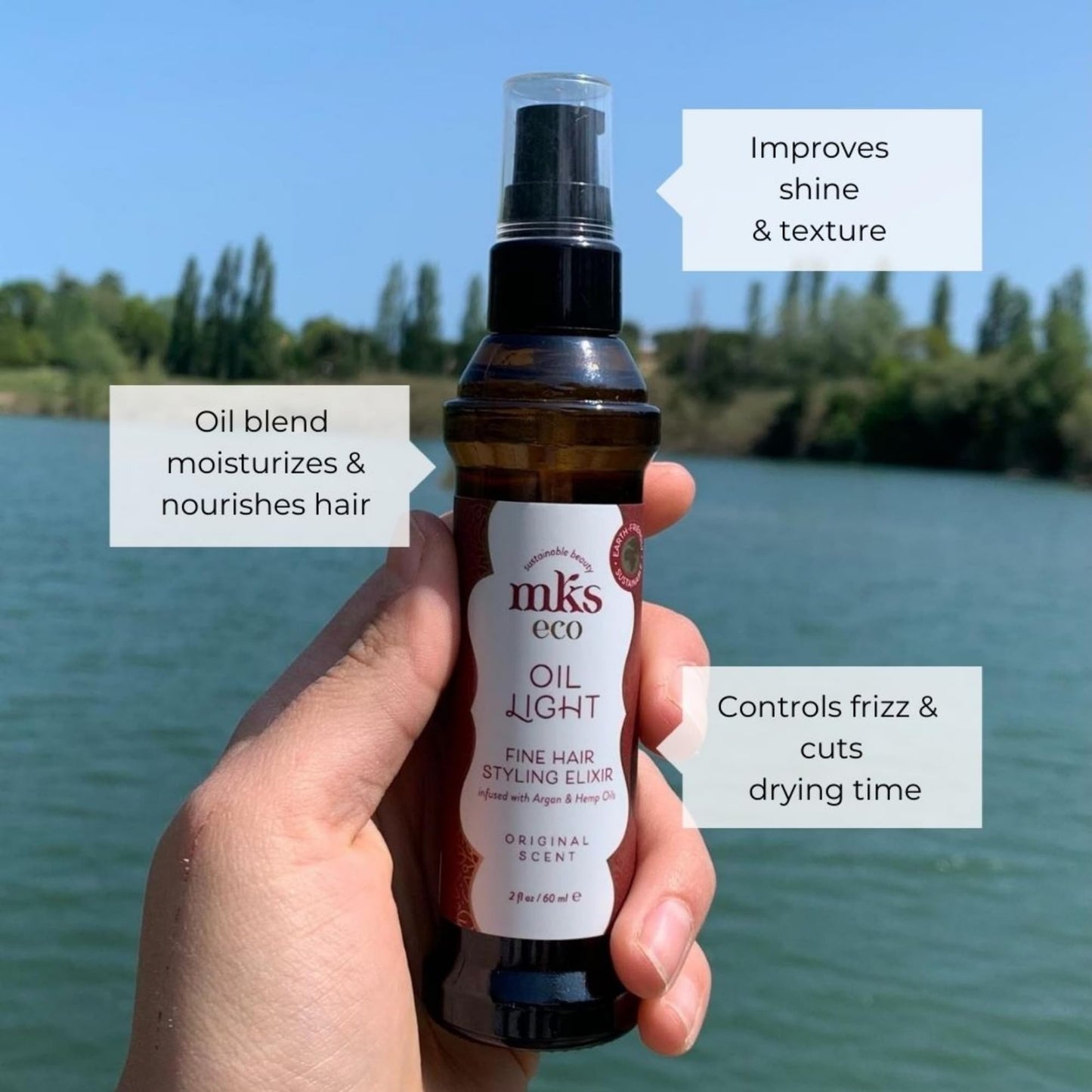 MKS eco Oil Light, Light Breeze - 2 fl oz - Hair Styling Elixir - Moroccan Argan Oil, Hemp Seed Oil - Ideal for Fine Hair - Moisturize, Nourish Hair & Control Frizz - Vegan & Cruelty Free