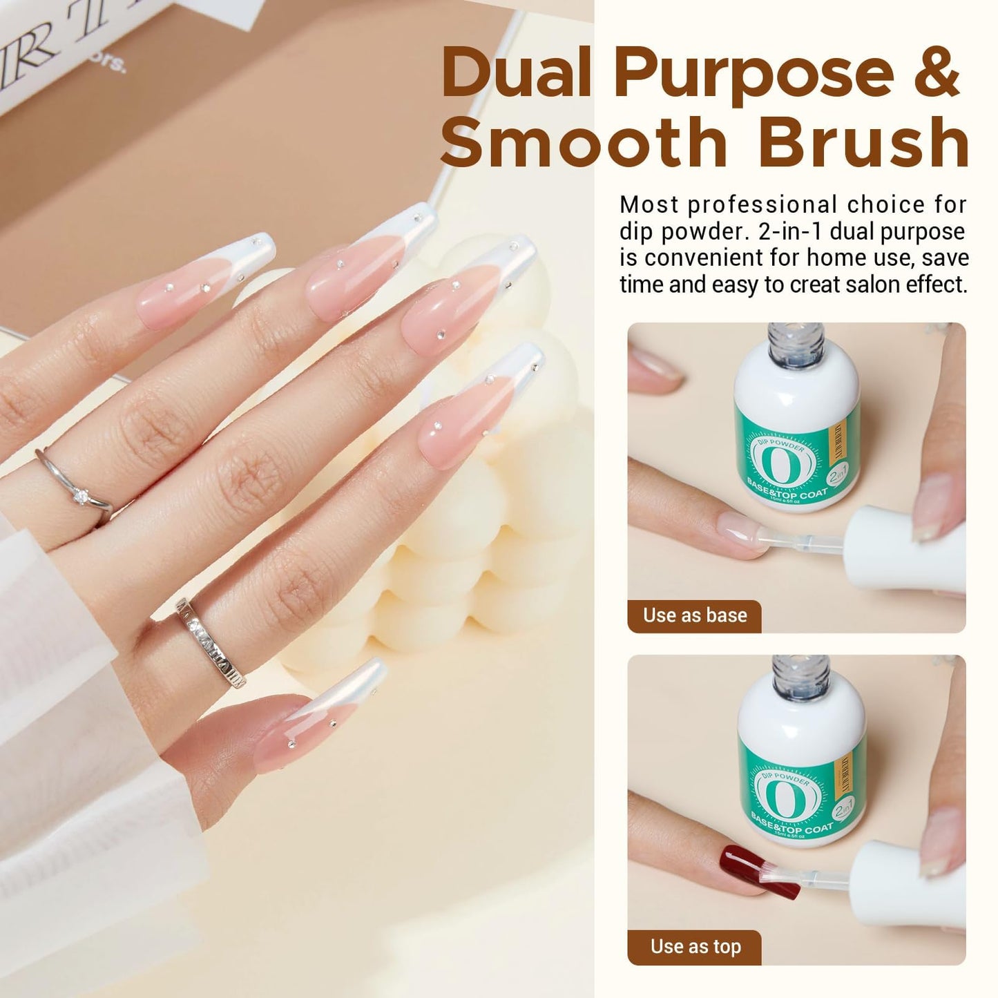 AzureBeauty 2 Combined into1 Dip Powder Base & Top Coat with Activator, 0.5oz/Bottle, Fast Drying, No Lamp Needed, for Nail Kit