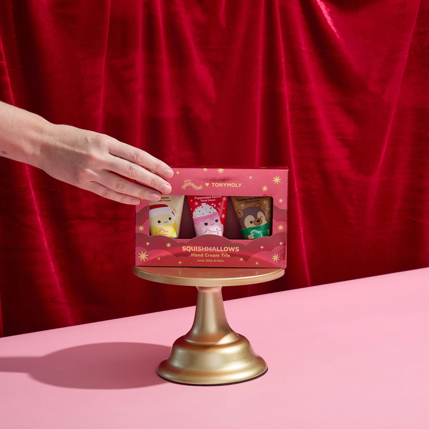 TONYMOLY x Squishmallows Holiday Hand Cream Set | Limited Edition Moisturizing Hand Cream Trio with Junie Banana, Hans Toasted Marshmallow & Ethel Peppermint Mocha | Soft, Hydrated Hands