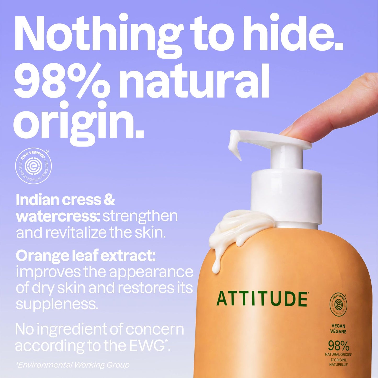 ATTITUDE Body Lotion, EWG Verified Moisturizer, Vegan Skin Care Products, Non-Greasy, Hydrating for Dry Skin, Cruelty Free, Orange Blossom & Eucalyptus Scent, 16 Fl Oz