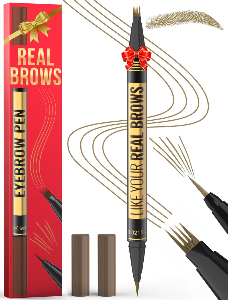 Microblading Eyebrow Pen - 2-in-1 Dual-Ended Eyebrow Pencil with Micro-Fork Tip & Precise Brush-Tip for Natural, Long Lasting Brows - Dark Brown