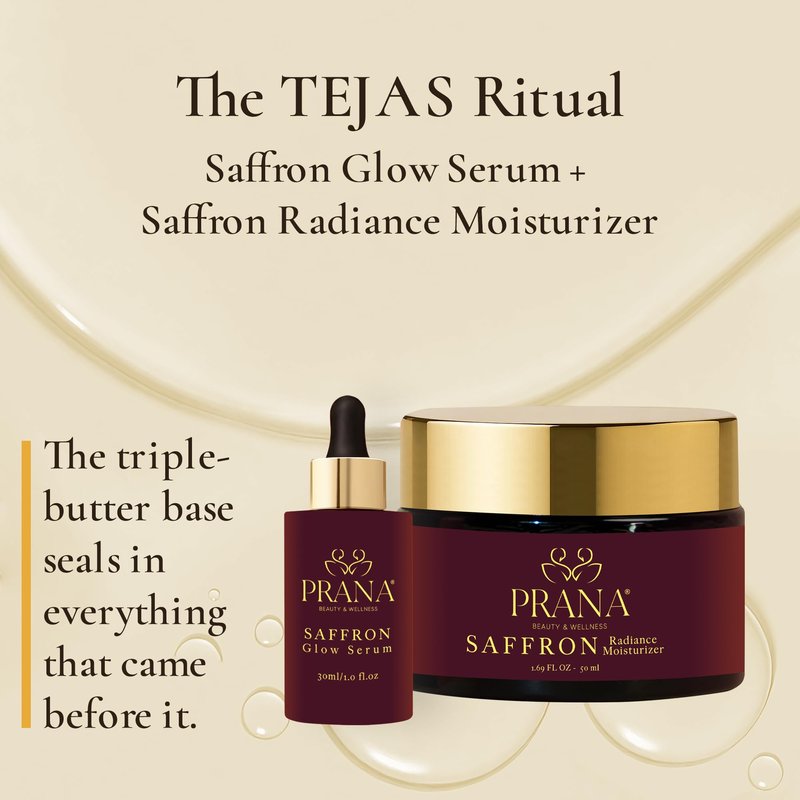 PRANA Saffron Radiance Face Moisturizer – Ayurvedic Hydrating Cream with Saffron, Ashwagandha, Bakuchiol & Shea butter – Daily Moisturizer for Skin Repair & Radiance – Vegan & Cruelty-Free (50ml)