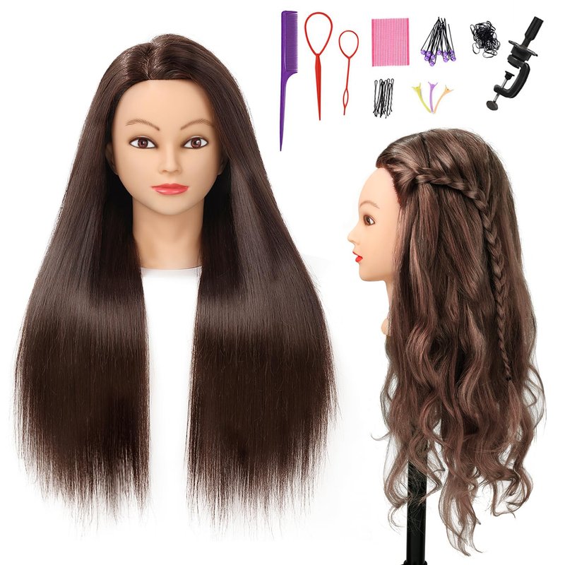 SOPHIRE 26"-28" Long Hair Mannequin Head with 80% Real Human Hair, Hairdresser Practice Training Head Cosmetology Manikin Doll Head with 9 Tools and Clamp - Golden, Makeup On