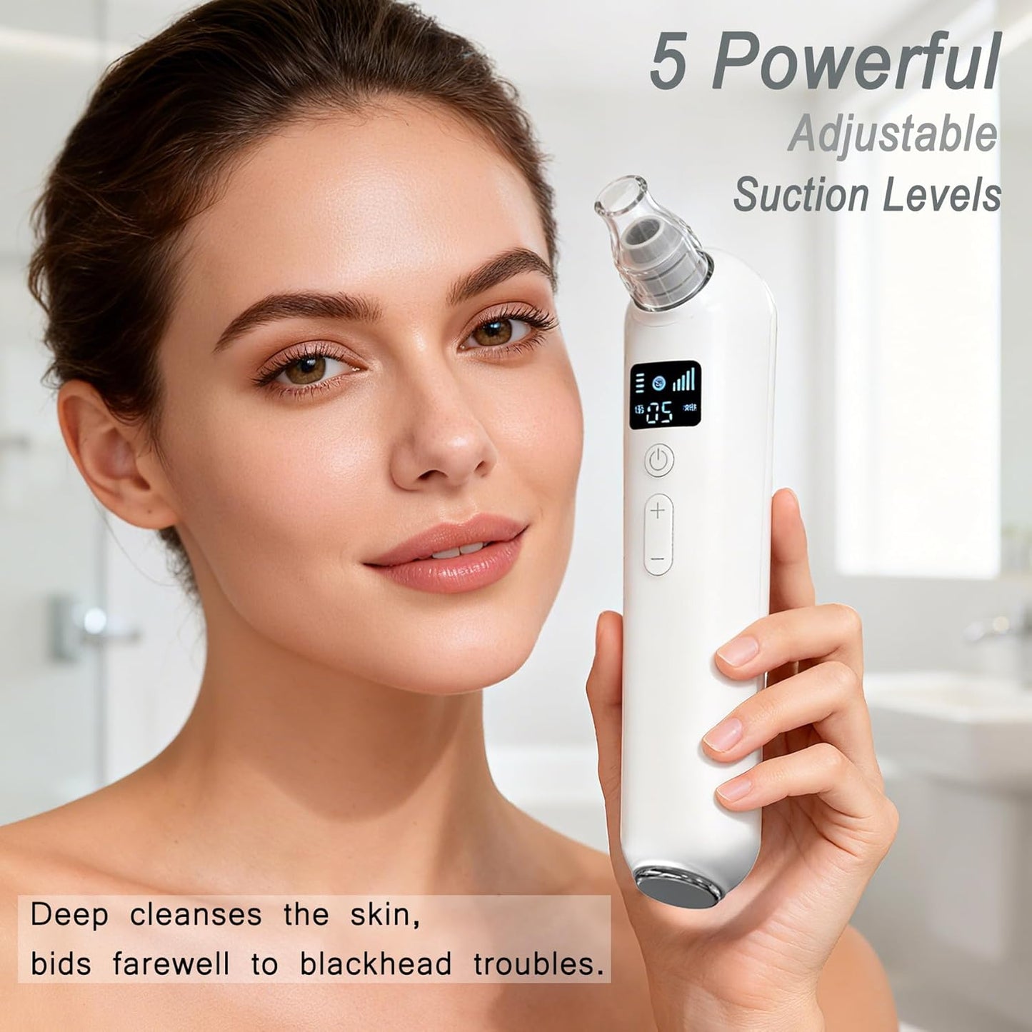 Blackhead Remover Vacuum - Rechargeable Pore Cleaner with Heat & Red Light | 5 Suction Levels, LED Display, 6 Probes & Bonus Extractor Tools