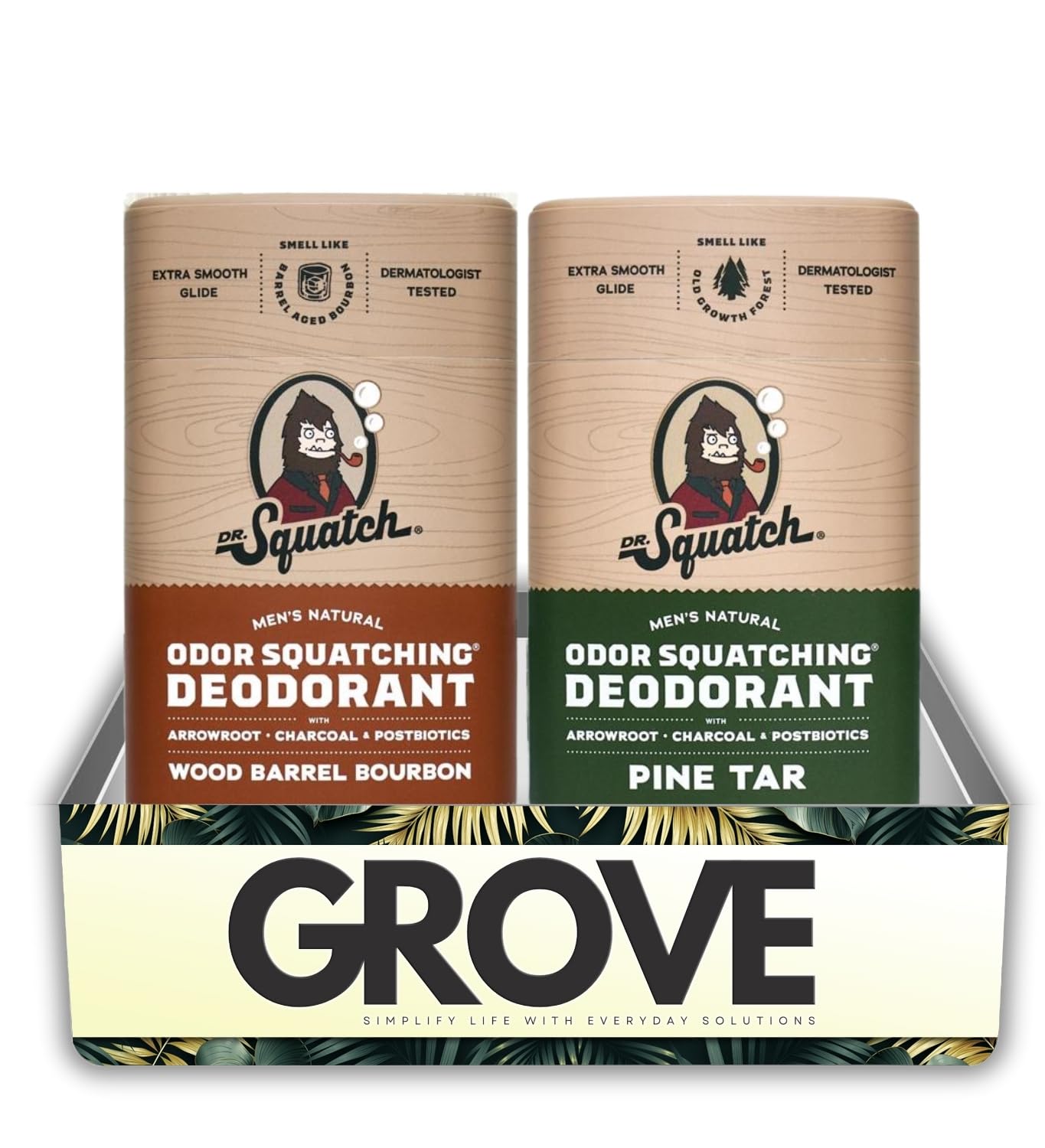 Natural Deodorant Men by Dr. Squatch Wood Barrel Bourbon 2.65 oz Bundle with Dr. Squatch Pine Tar Deodorant 2.65 oz – Jojoba & Shea Butter for Odor Protection – Gift Set (2 Items)