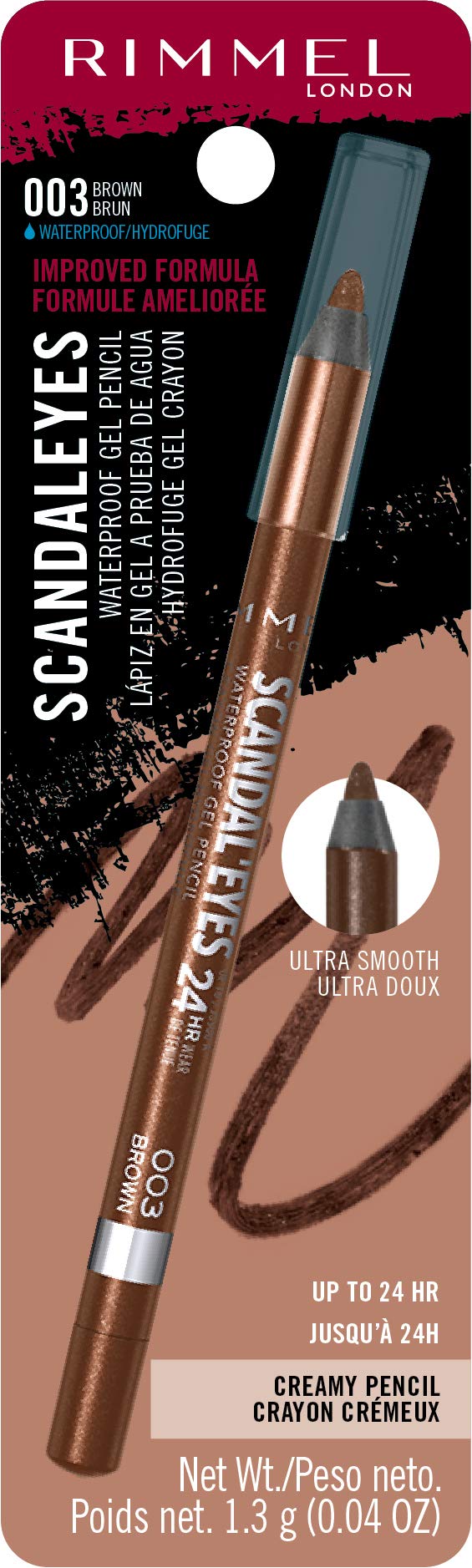 Rimmel London Scandaleyes Waterproof Gel Pencil Eyeliner, Long-Wearing, Ultra-Smooth, Smudge-Proof, 003, Brown, 0.04oz