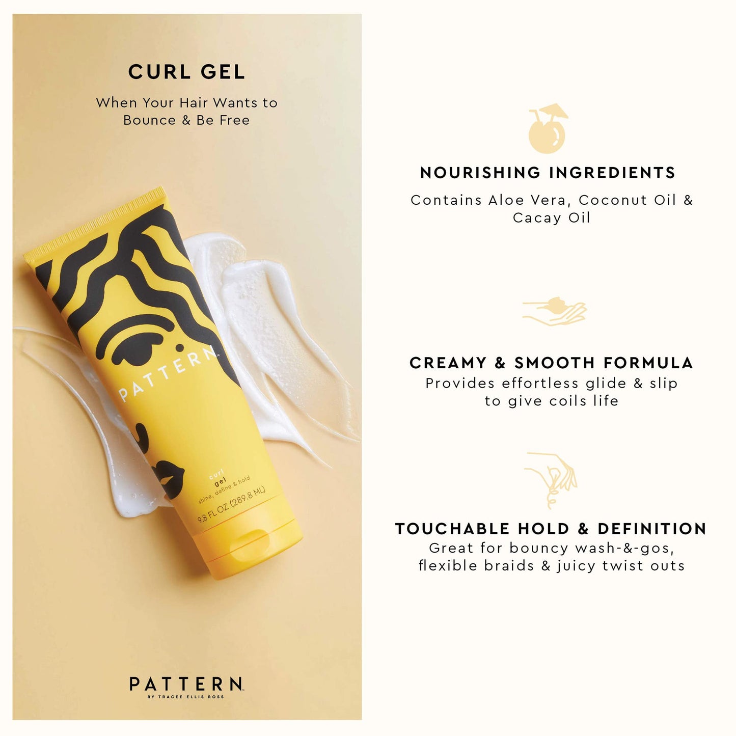 PATTERN Beauty by Tracee Ellis Ross Curl Gel 9.8 fl oz - Definition and Shine for Curlies, Coilies and Tight Textures