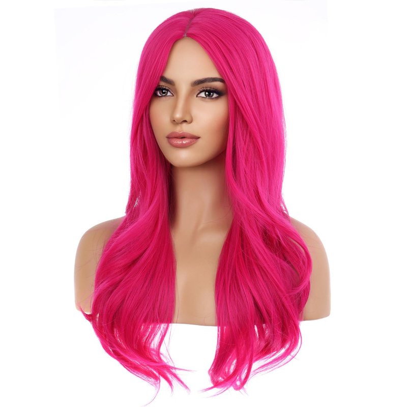 MAGQOO Hot Pink Wig for Women Neon Dark Pink Wig Long Curly Wavy Magenta Wigs Synthetic Heat Resistant
