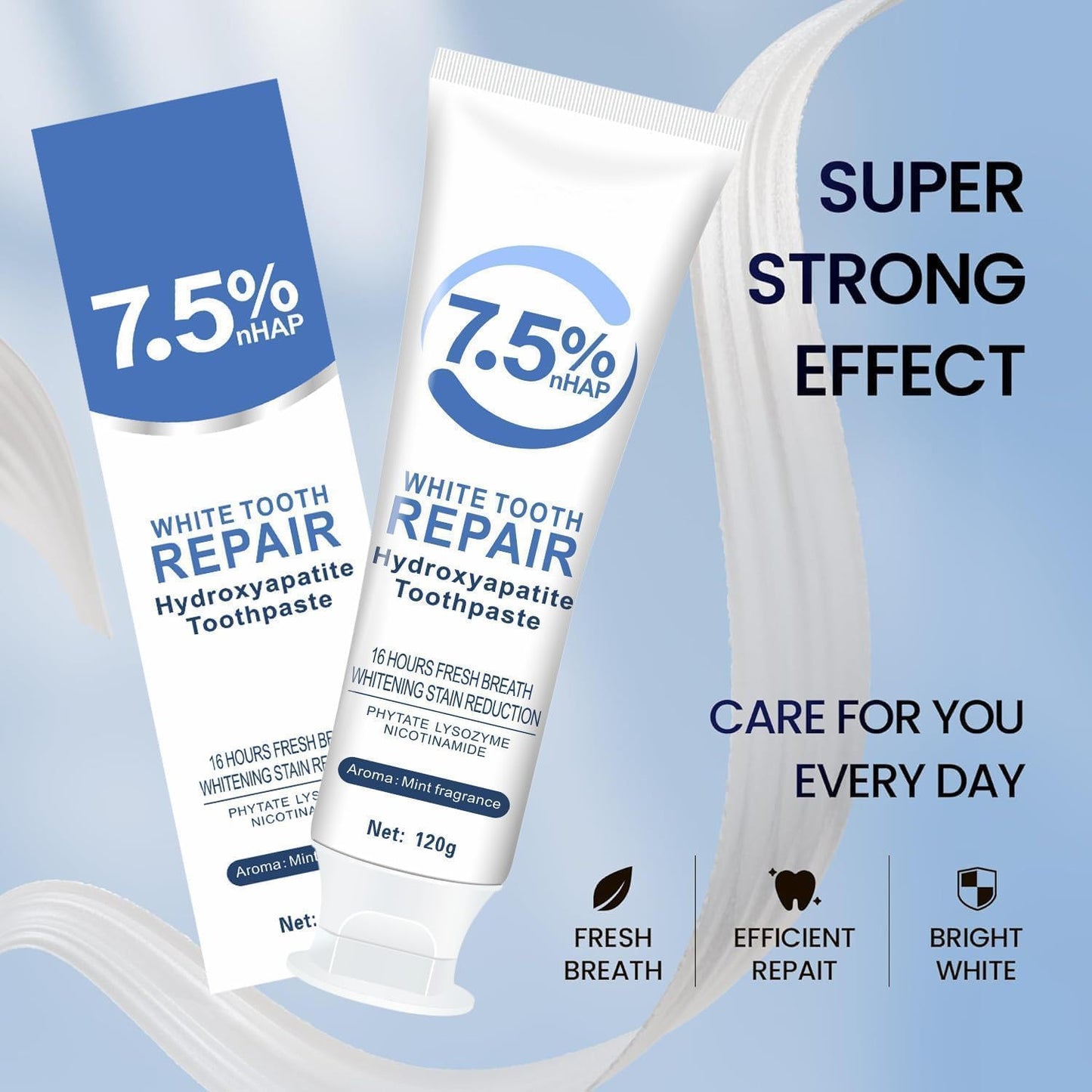 7.5% Hydroxyapatite Toothpastes for Enamel Protection & Tooth Strengthening, 7.5% Nano Hydroxyapatite Toothpaste White Tooth Repair, Fluoride-Free with Gentle Mint, Fresh Breath (4)