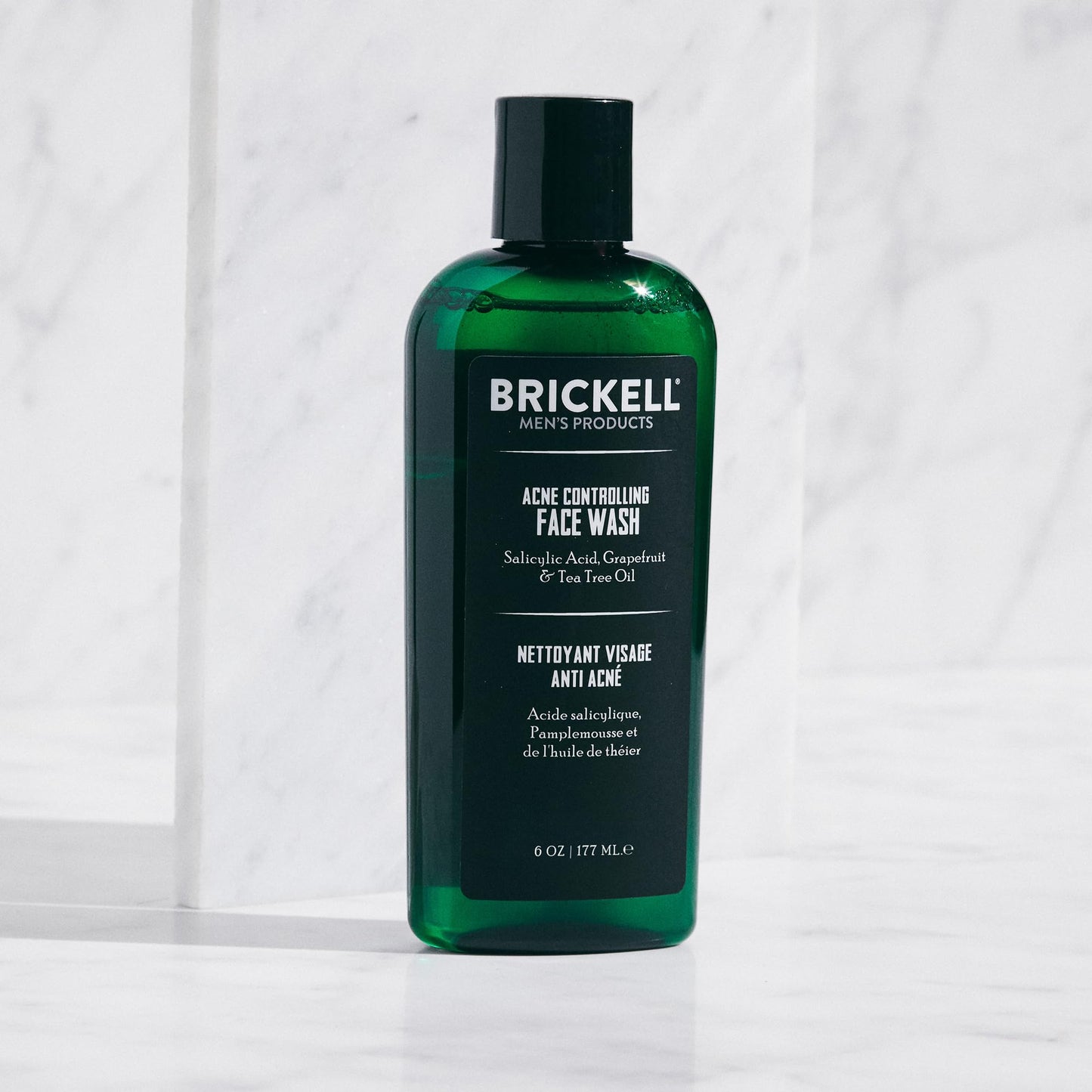 Brickell Men's Acne Face Wash for Men, Acne Face Wash to Cleanse Skin and Eliminate Acne, Clears Breakouts, With 2% Salicylic Acid, Hyaluronic Acid, and Tea Tree Oil, 6 Ounces