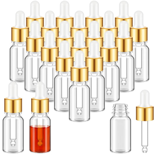 Didaey 100 Pcs 1/2/3/5/10/15 ml Mini Glass Oil Dropper Bottle Bulk, Clear Essential Small Empty Bottles Sample Containers Perfume Liquid Vials with Cap for Traveling (10 ml,Champagne Gold)