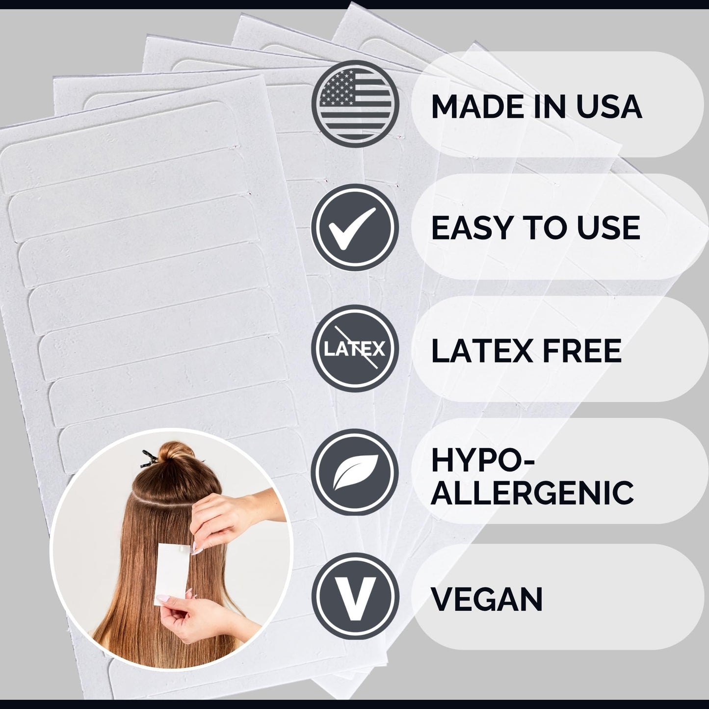 Single Sided Pro Hold Replacement Tape for Hair Extensions - 5-7+ weeks of wear - Strong Hold and Residue Free One Sided Tape for Extensions - 144 tabs - Made in USA