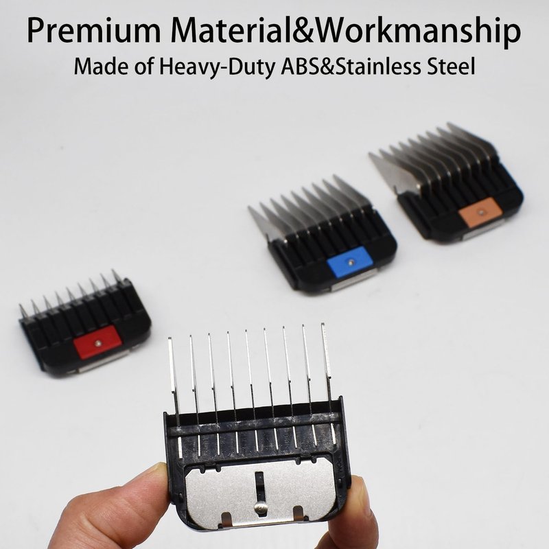 4 Pieces Animal Stainless Steel Attachment Guide Guard Combs for A5 Style Detachable Blade Pet Groomers, 1/8", 1/4", 3/8", 1/2" Compatible with Wahl KM Series Andis AG BG Oster A5 A6 Animal Clippers