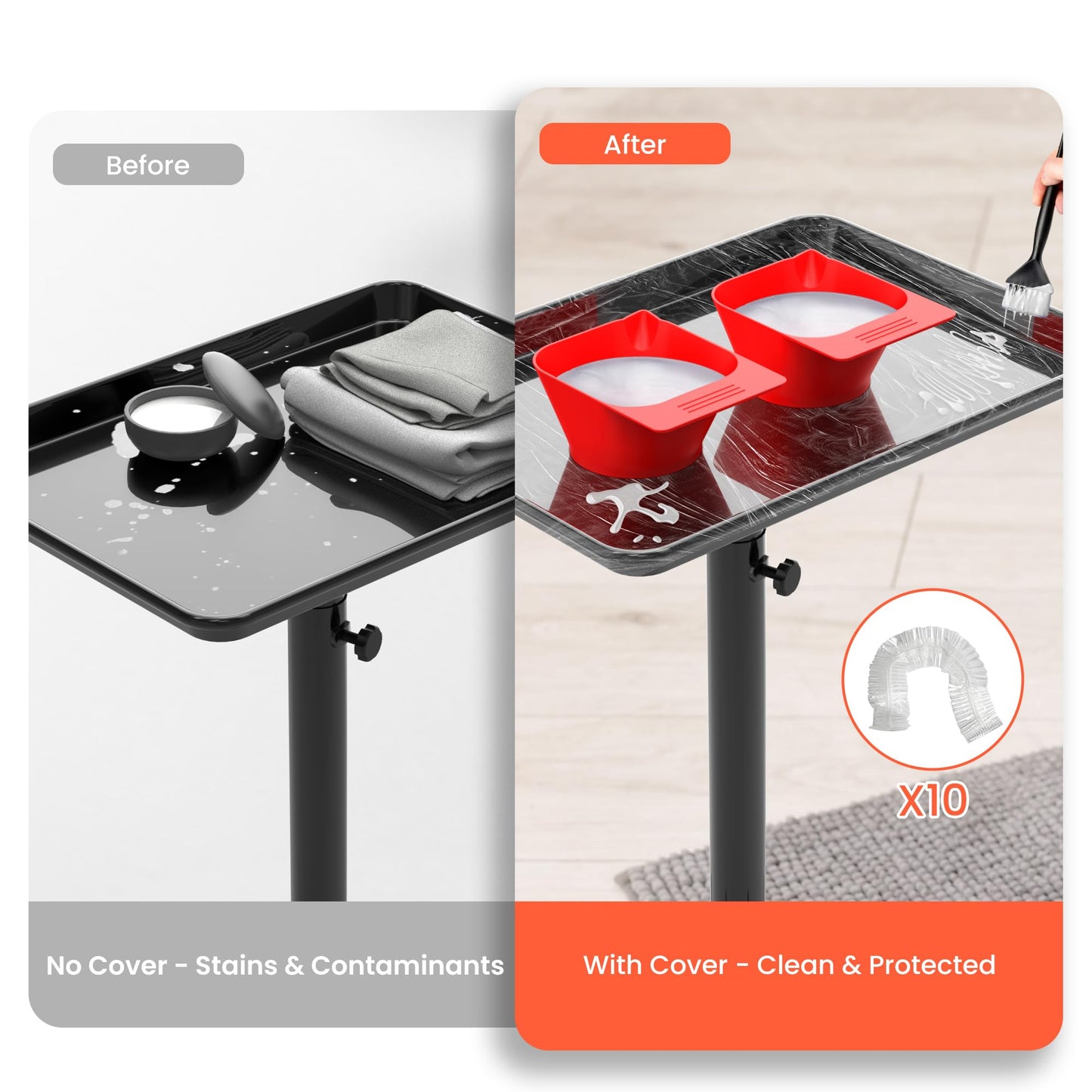 TASALON Rolling Salon Tray, Mobile Styling Station with Wheels Aluminum Rolling Tray Trolley for Salon Essentials, Adjustable Height or Hairstylist Tray with 10 PCS Disposable Salon Tray Cover
