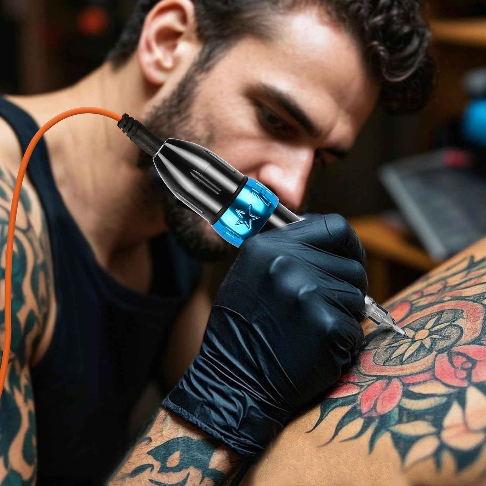 Rotary Tattoo Pen Machine, ATOMUS Tattoo Short Pen Style Cartridge Machine Gun Liner Shader with DC Cord 9000r/m Coreless Motor Aluminum Alloy Frame Tattoo Machine (Blue)