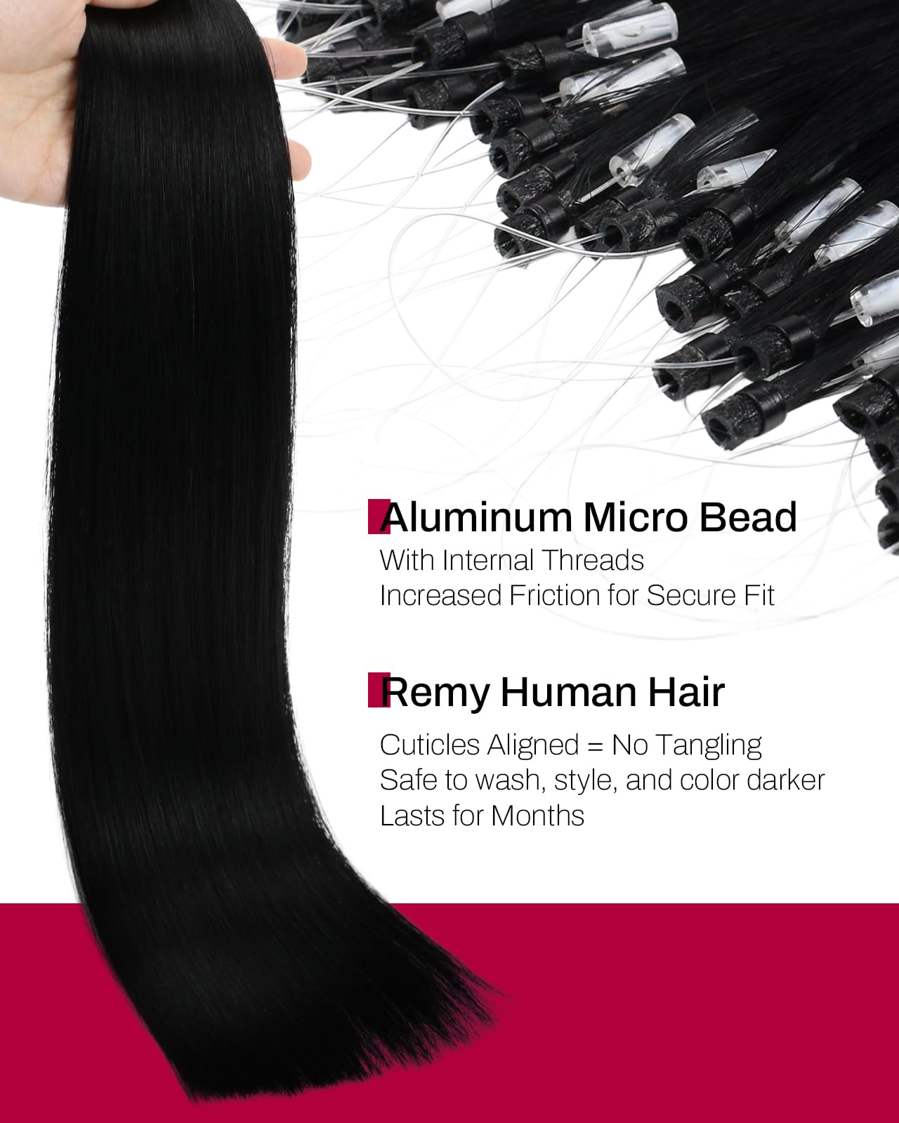 Moresoo Micro Link Hair Extensions Human Hair, Jet Black 22 Inch 50G,Microlink Extesnions Long Straight, Adds Length and Volume, for Fashion Women Photoshoot Party and Glam Looks