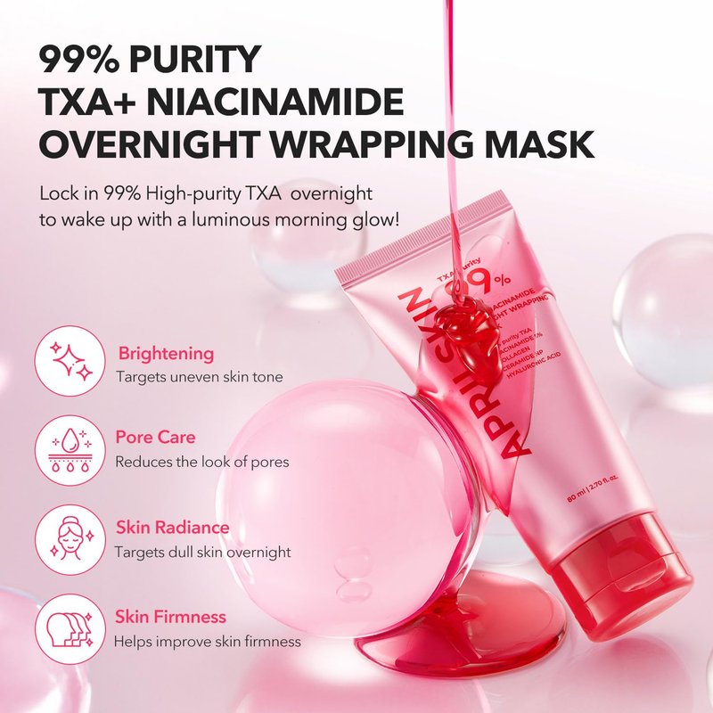 TXA Glass Skin Duo - Pink Capsule Gel Mask & Overnight Wrapping Mask for Radiant Skin | 4 Count
