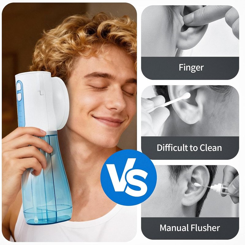 Electric Ear Wax Removal System - Water Powered Ear Cleaner Tool with 4 Pressure Settings | USB Rechargeable, IPX7, Blue