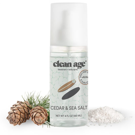 CLEAN AGE - Aluminum Free Deodorant & Body Spray for Whole Body - 3 Pack 4oz ea - Wanderlust Collection (Cedar, Oasis and Sandalwood) - Clean Deodorant and Body Spray for Teen Boys and Girls