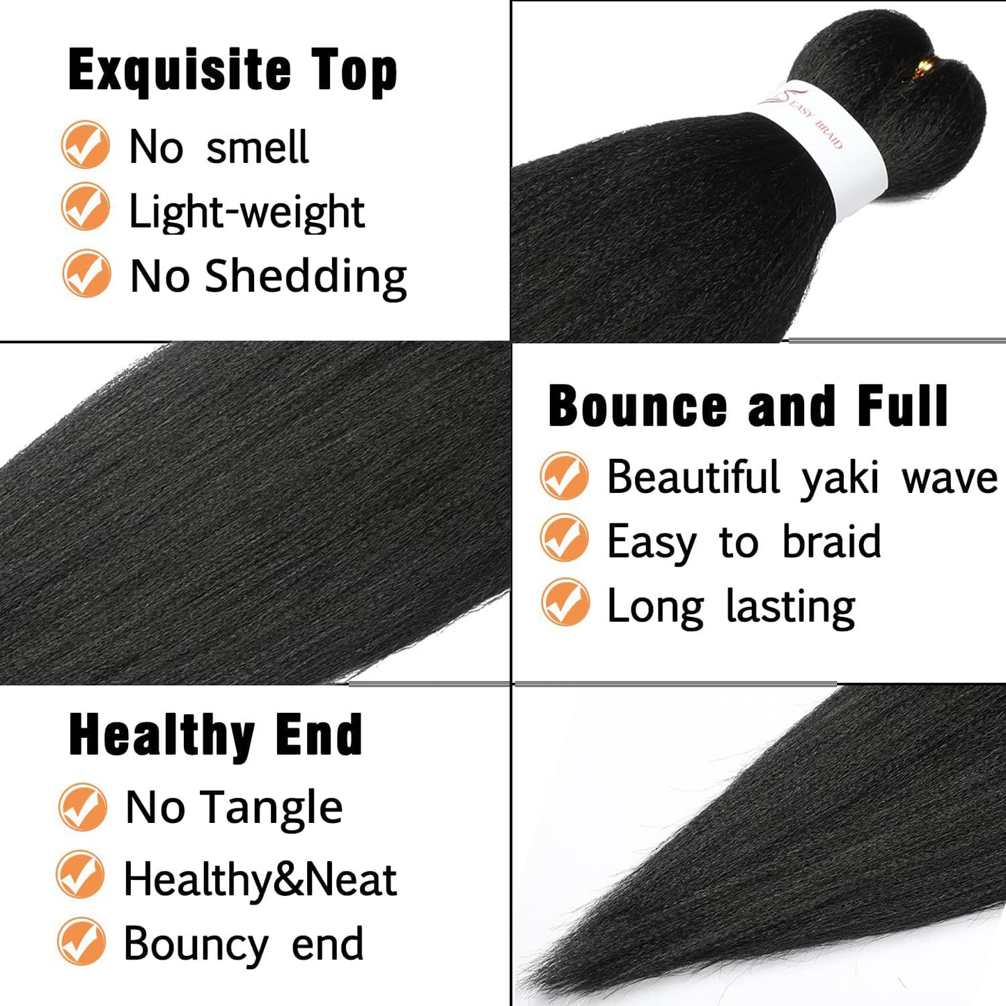 Braiding Hair Pre Stretched 24 inch 8 Packs Natural Black Easy Braid Synthetic Professional Soft Yaki Texture,No Itch, Hot Water Setting Hair Extensions for Braids (24in,1B#)