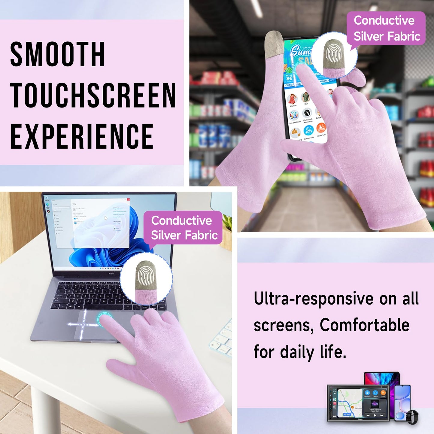 HandLove Premium 100% Cotton Gloves | Moisturizing Gloves for Dry Hands & Eczema | Overnight Sleeping Gloves, Eczema Gloves | Touchscreen Friendly | Baby Pink, 12Pairs