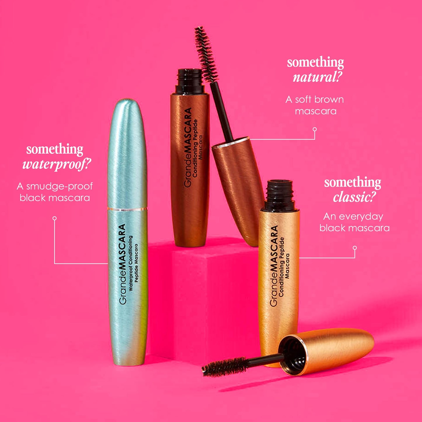 Grande Cosmetics GrandeMASCARA Waterproof Conditioning Peptide Mascara - for Buildable Volume & Length, Waterproof & Clump-Free, Lash & Extension Friendly - Black (0.20 oz)