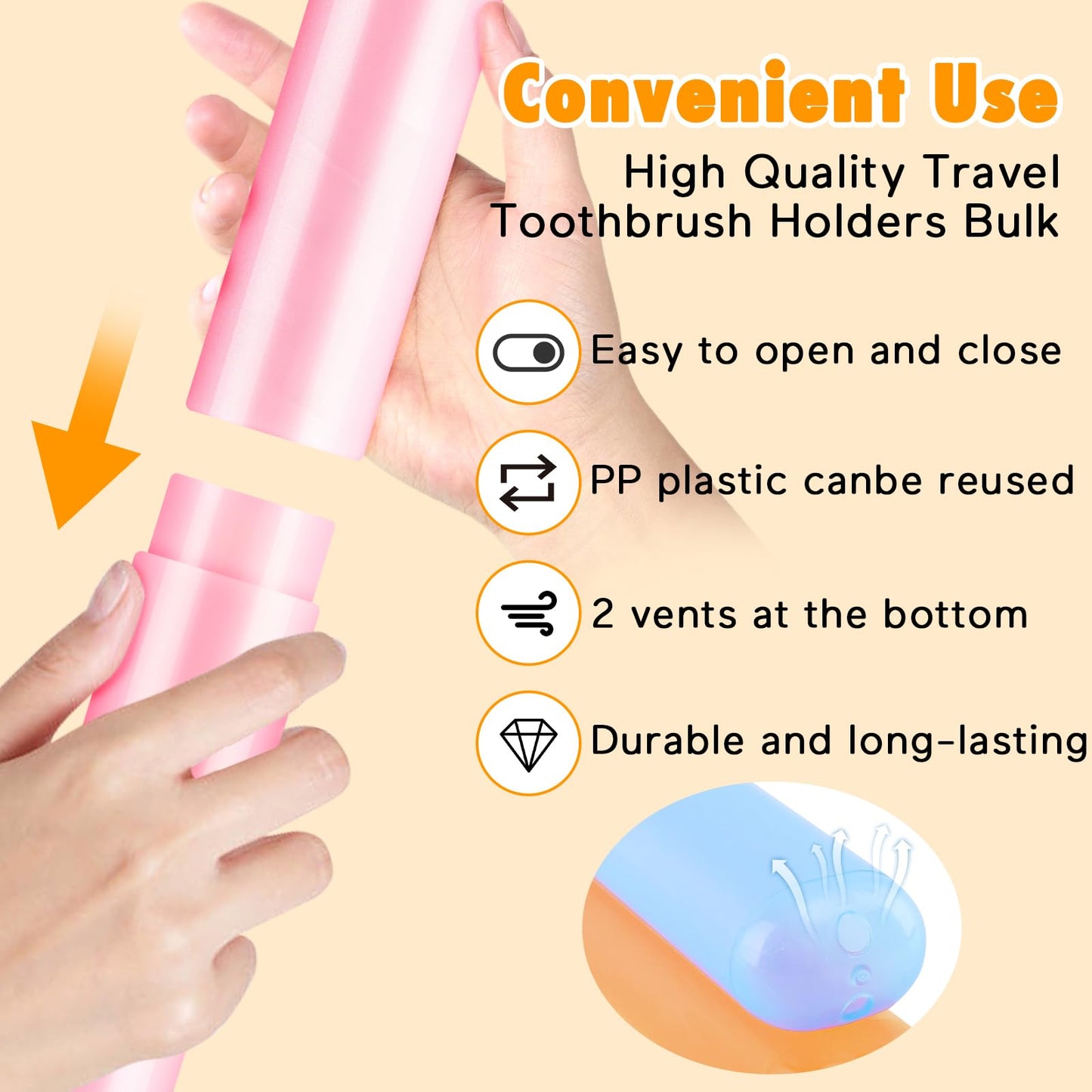 HOFASON 24PCS Large Travel Toothbrush Holders Covers in Bulk, Kids Classroom Plastic Pencil Case, Portable Toothbrush & Toothpaste Case Storage for Back to School Travel Home Use (6 Colors)